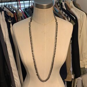 JCrew metallic silver and rhinestone long necklace